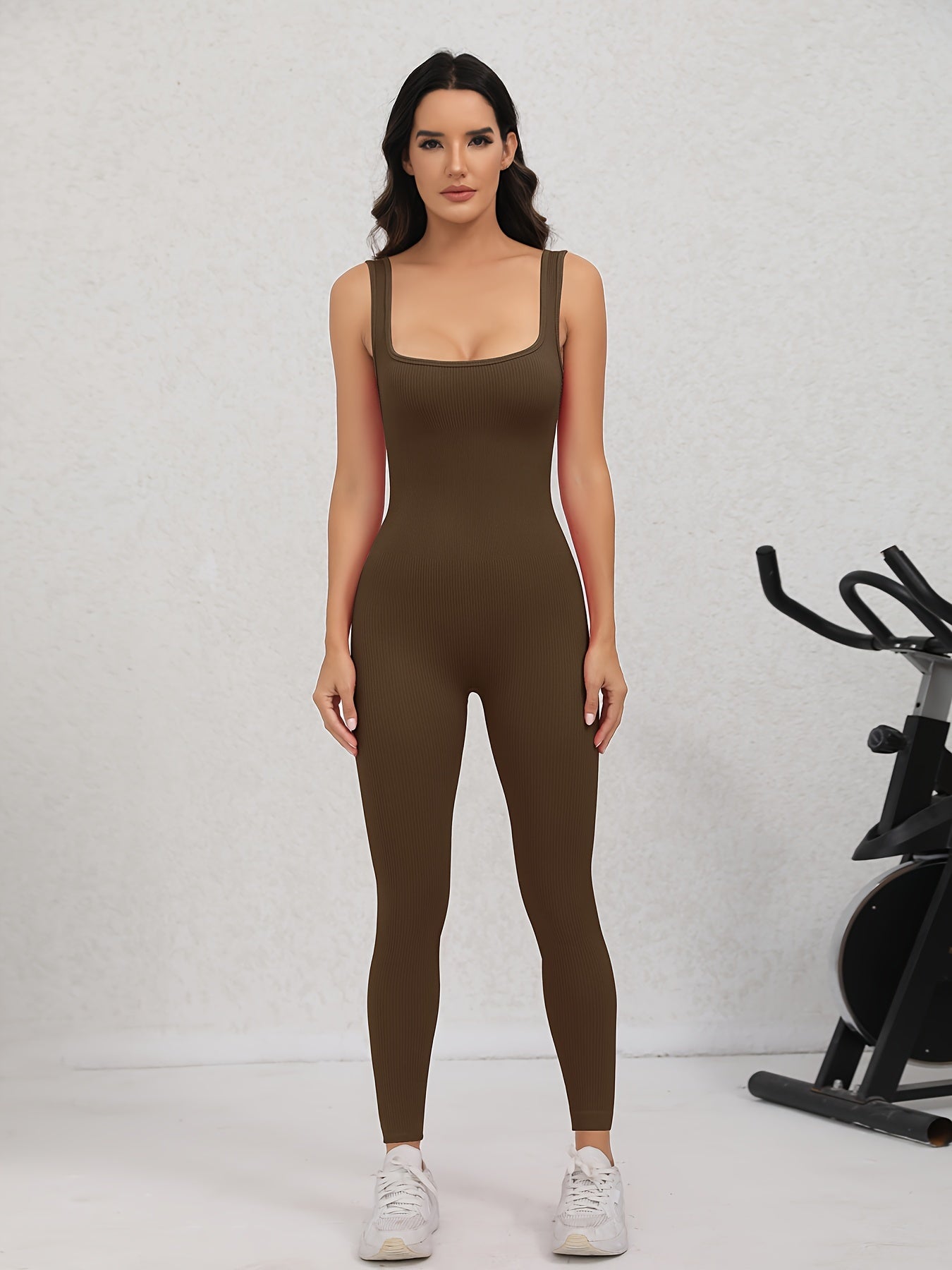 Women's Ribbed Tank Bodysuit Sleeveless Yoga Jumpsuit