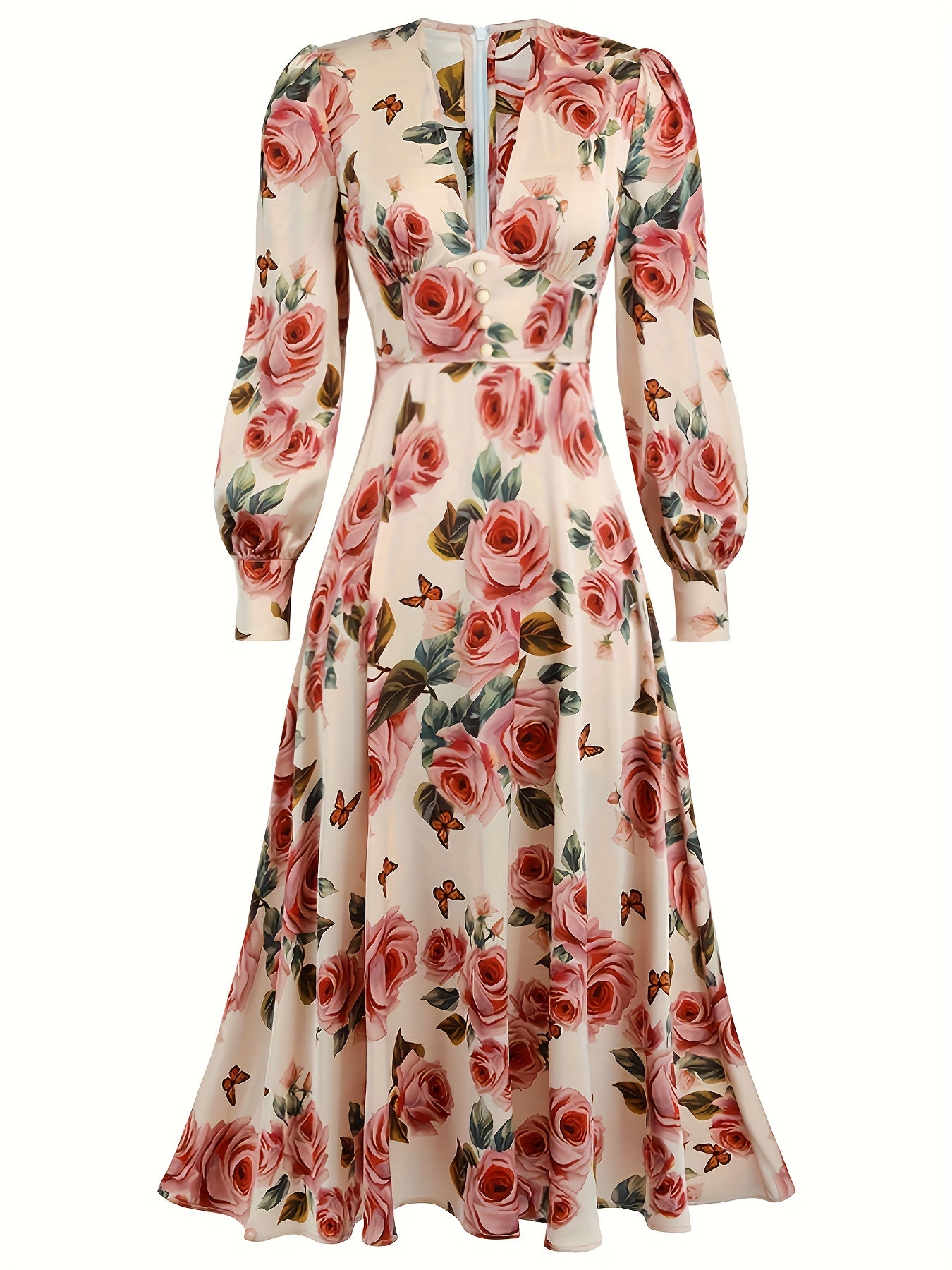Floral Print Lantern Sleeve Maxi Dress