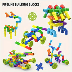 Colorful Pipe Building Blocks Educational Learning Toys with Wheels Base