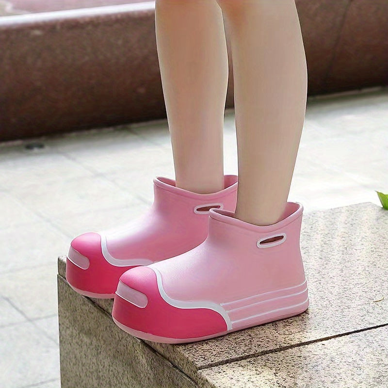 Colorblock Waterproof Ankle Rain Boots Slip On Rubber Water Shoes