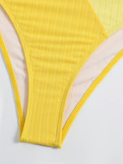 Colorblock Rib Knit Bikini Sets V Neck High Cut High Stretch Two Pieces Swimsuit