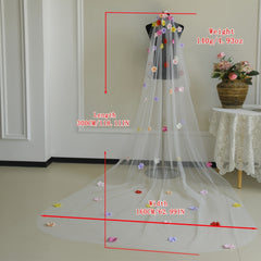 Colorful Flower Bridal Wedding Veil with Hair Comb