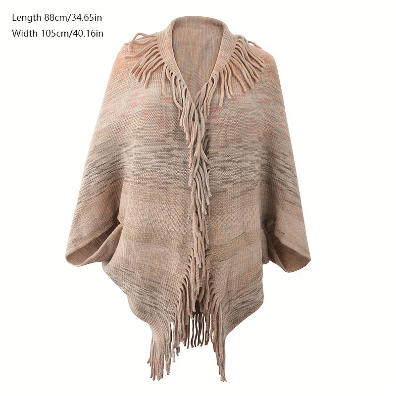 Stripe Fringe Edge Shawl Long Warm Cardigan Loose Windproof Shawl Wraps