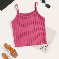 Solid Ribbed Spaghetti Strap Top Sleeveless Cami Top For Summer