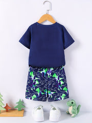 Boys Dinosaur Print Casual Outfit T shirt & Shorts Kids Summer Clothes