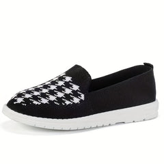 Women's Houndstooth Slip On Low Round Toe Soft Sole Breathable Shoes