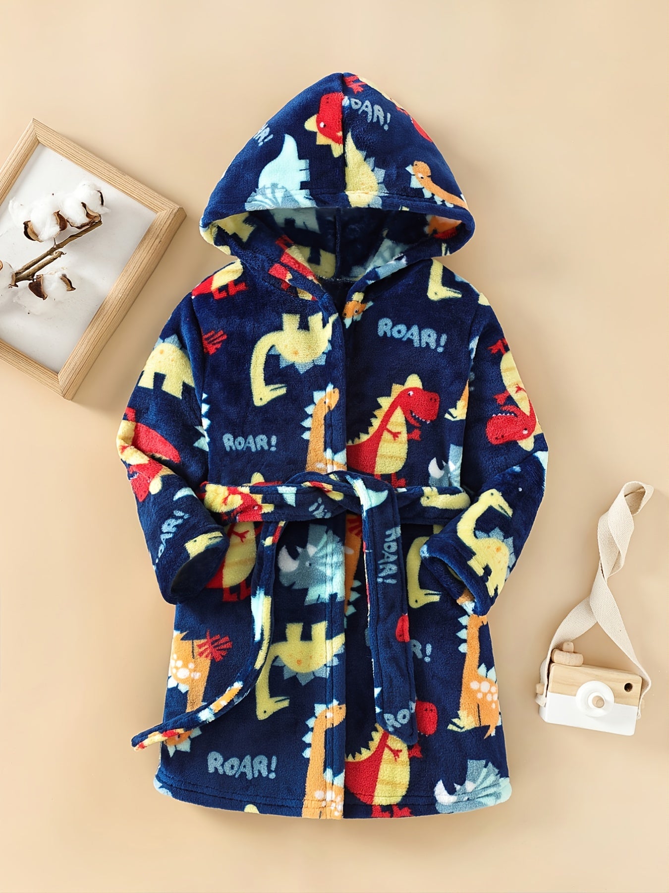 Boys Dino Pattern Flannel Bathrobe