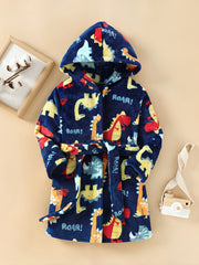 Boys Dino Pattern Flannel Bathrobe