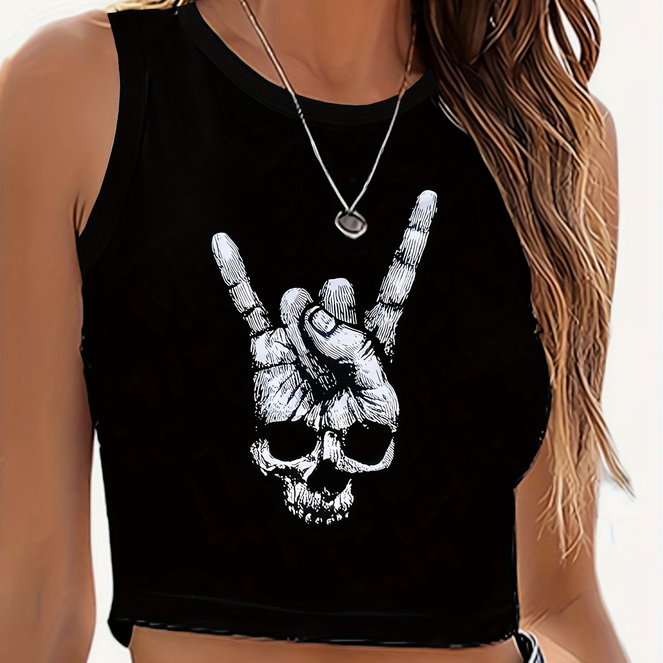 Women's Skull Print Sexy Open Navel Top