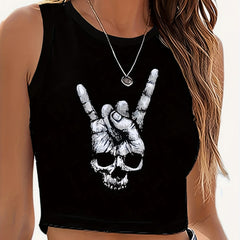 Women's Skull Print Sexy Open Navel Top