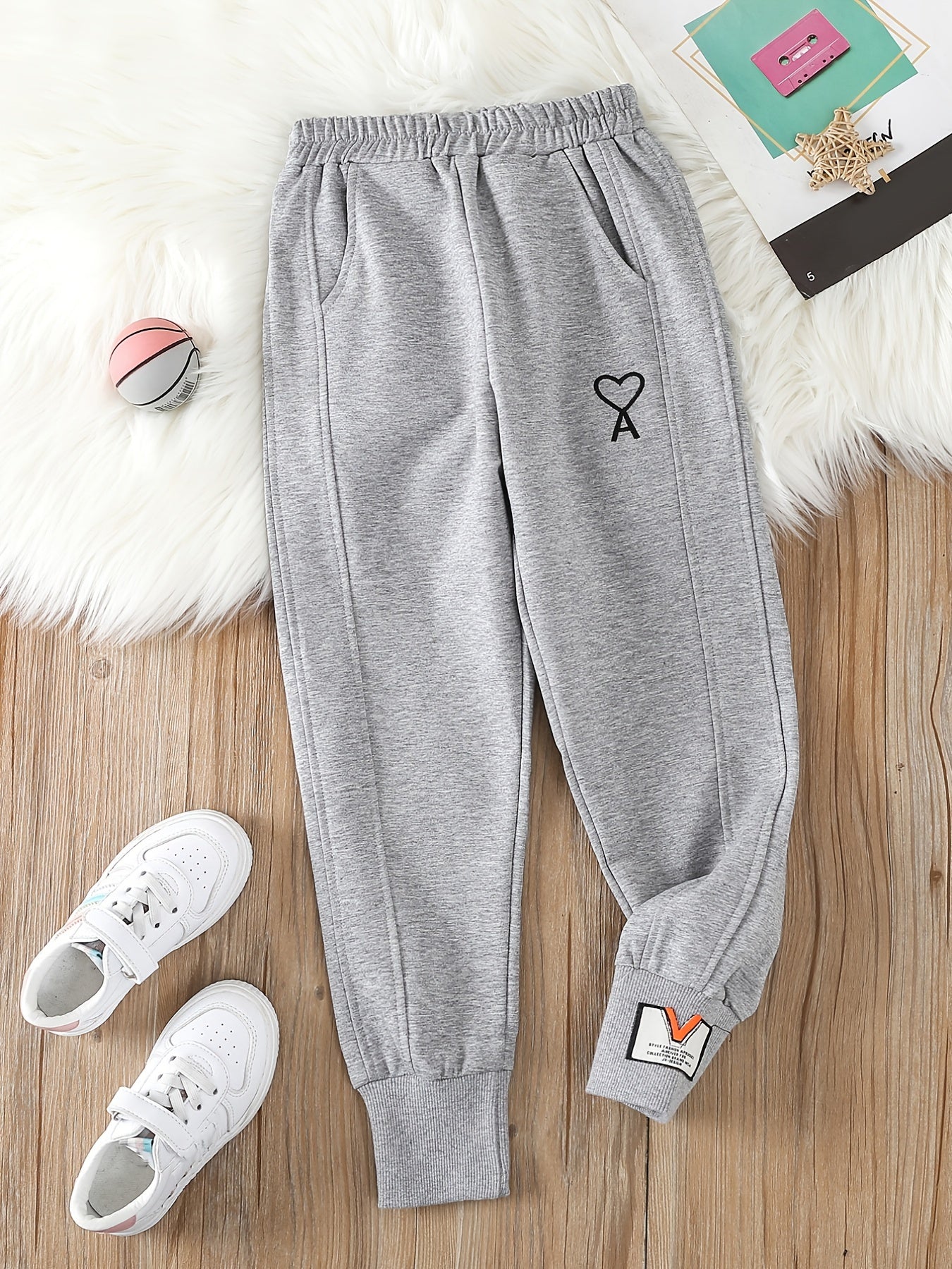 Girls Active Sweatpants with Heart Print