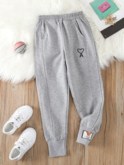 Girls Active Sweatpants with Heart Print