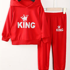 Boy's Crown Pattern 2pcs Sweatshirt & Sweatpants Set KING Print Outfit