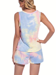 Tie Dye Print Lounge Set Tank Top & Shorts Loungewear