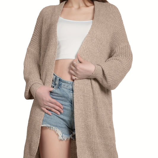 Drop Shoulder Knit Cardigan Open Front Long Sleeve Sweater