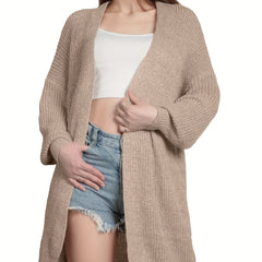 Drop Shoulder Knit Cardigan Open Front Long Sleeve Sweater