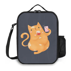 3D Cat & Wine Printed Lunch Bag - Funny Pattern Teen Lunch Tote Box