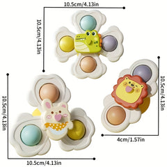 3pcs Kids Bathtub Suction Cup Rotating Toys - Colorful Cartoon Design