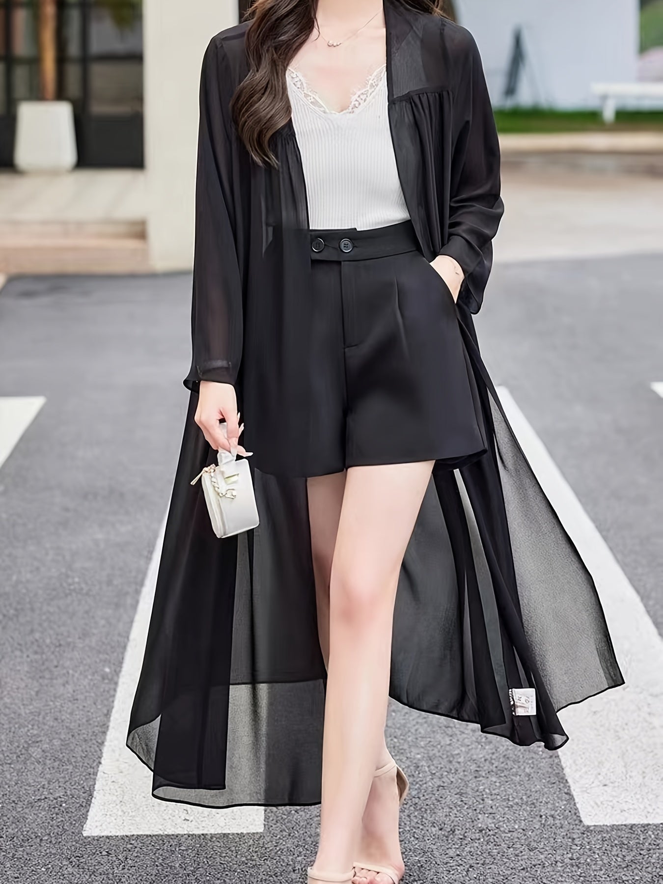 Chiffon Cover Up Cardigan Long Sleeve Sheer Beach Cover Up