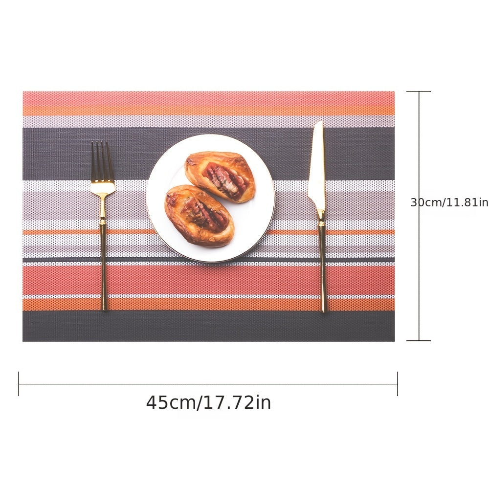 Set of 4 Woven Vinyl Stripes Placemats - Washable & Reusable