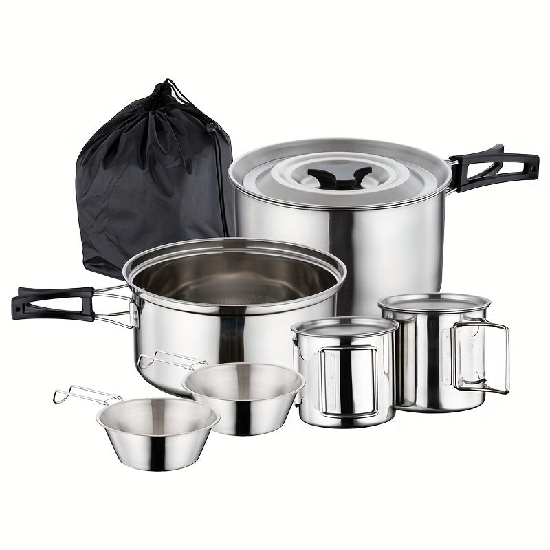 9pcs Stainless Steel Outdoor Pot Set for Camping and Picnic