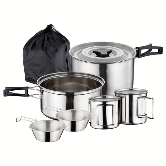 9pcs Stainless Steel Outdoor Pot Set for Camping and Picnic