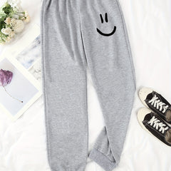 Smile Graphic Print Drawstring Jogger Sweatpants Women's Clothing