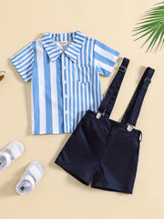 2pcs Toddler Boys Stripes Shirt & Suspenders Set Kids Summer Clothes