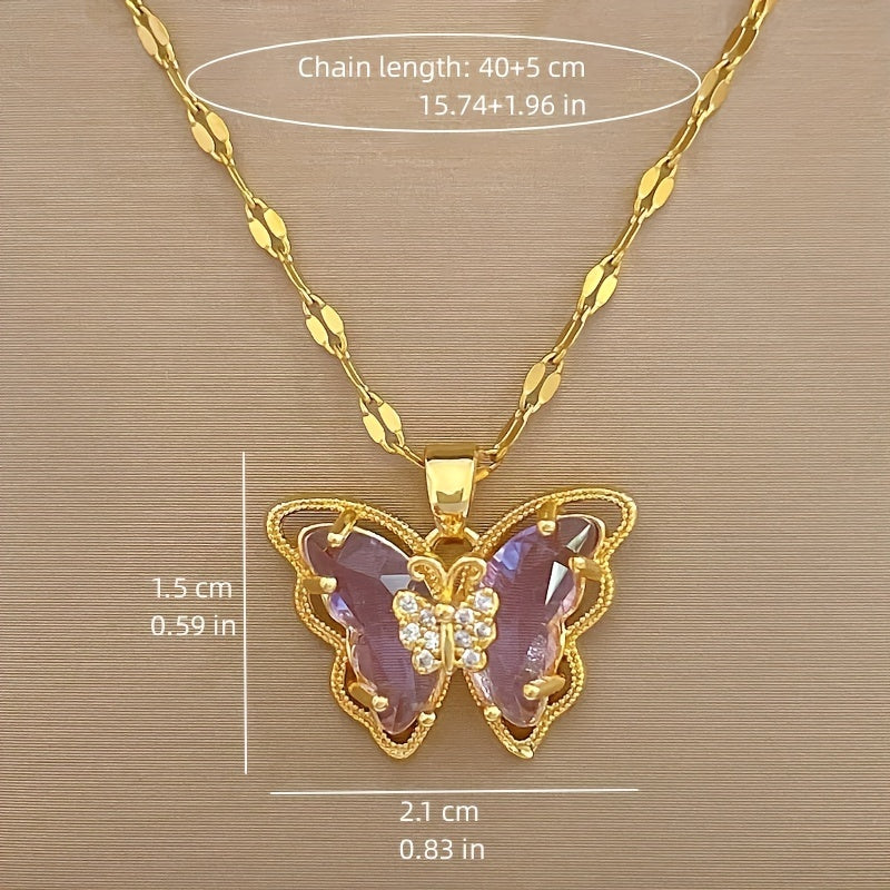 Purple CZ Butterfly Necklace for Girls