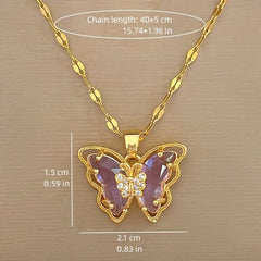 Purple CZ Butterfly Necklace for Girls