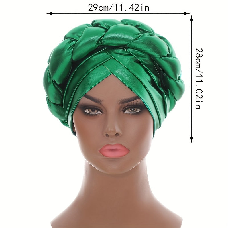 Green Hot Stamping Turbans Three Layer Bright Head Wraps Twist Braid Bonnet