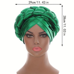 Green Hot Stamping Turbans Three Layer Bright Head Wraps Twist Braid Bonnet