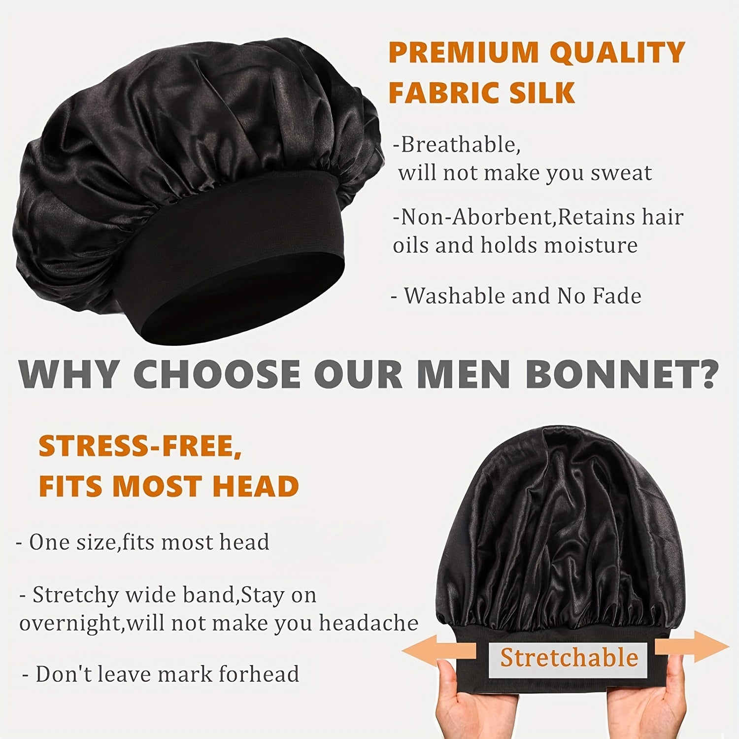 Men's Reversible Satin Sleep Cap Bonnet