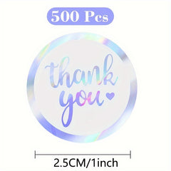 500Pcs Thank You Holographic Adhesive Stickers for Envelopes & Gifts
