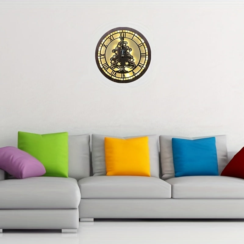 Children's Room LED Wall Clock Lamp Retro Wooden Sign Hanging Lamp