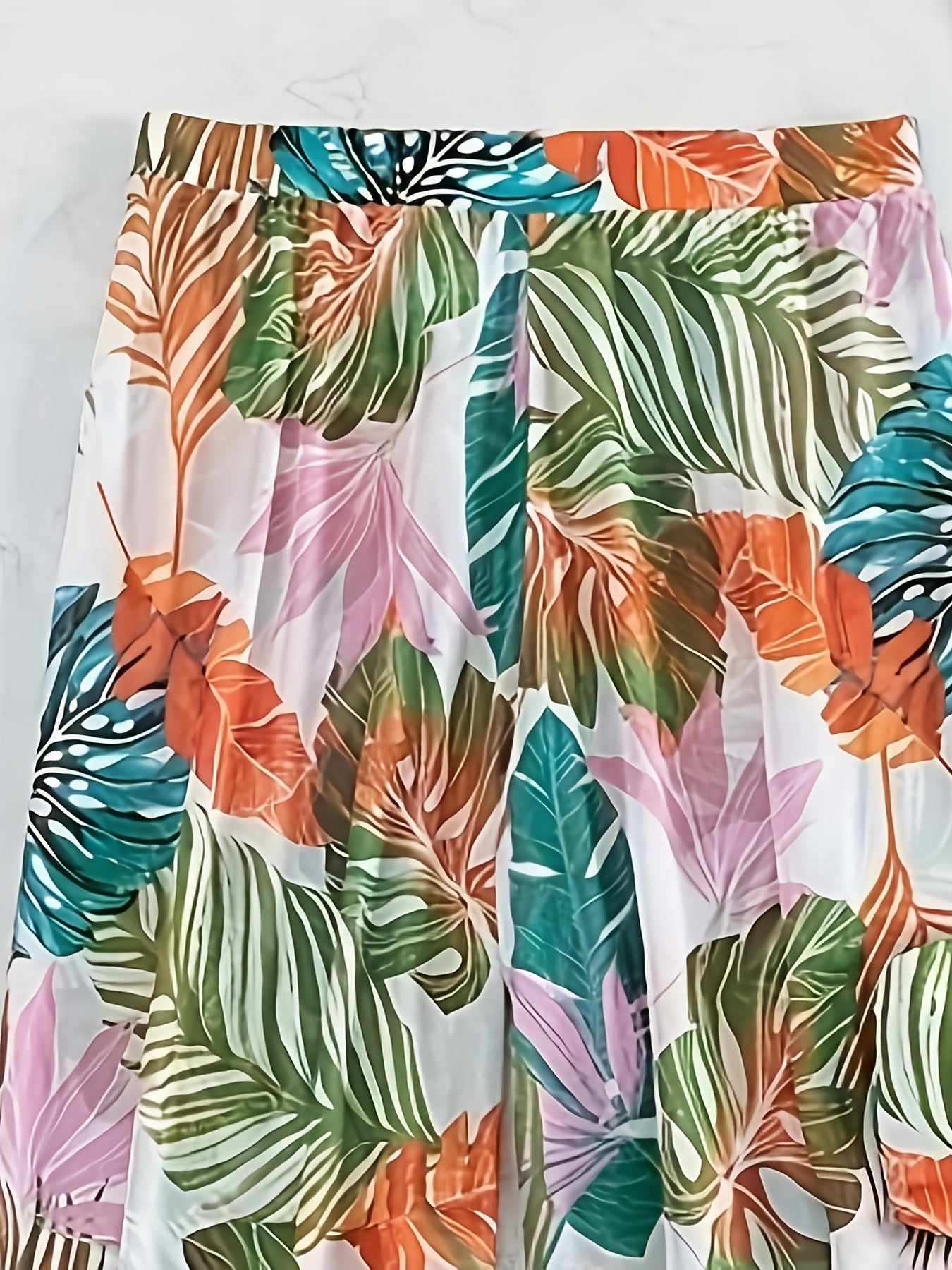 Leaf Print Spaghetti Strap 3 Piece Swimsuit & Cover Up Pants