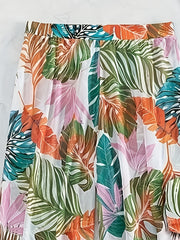Leaf Print Spaghetti Strap 3 Piece Swimsuit & Cover Up Pants
