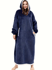 Women's Plus Size Sherpa Fleece Hooded Flannel Robe with Pockets
