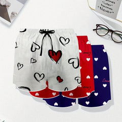 Heart & Letter Print Satin Home Wear Shorts Set