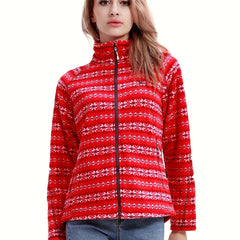 Women's Floral Print Zipper Front Long Sleeve Outdoor Jacket Coat