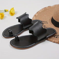 Women's Flat Toe Loop Sandals Scallop Trim Slip On Shoes