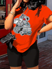 Cartoon Bear Print 2Pc Set Short Sleeve Casual Tee & Shorts Women's Clothing