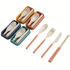 4pcs Reusable Utensils Set With Case for Camping, Picnic, Travel