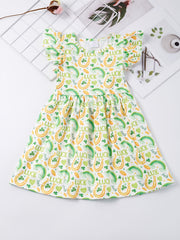 Girls Ruffled Sleeves Crew Neck Easter Bunny Graphic Princess Dress