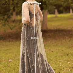 Long Bridal Shawl Faux Pearl Wedding Accessories for Women