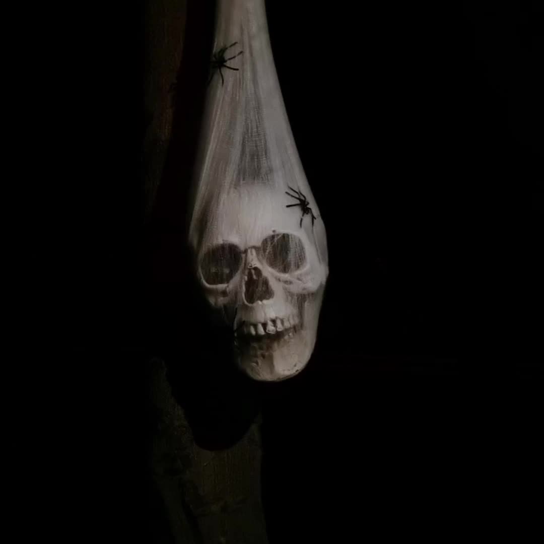 LED Skull Ornament with Red Eye and Spider - Halloween Decoration