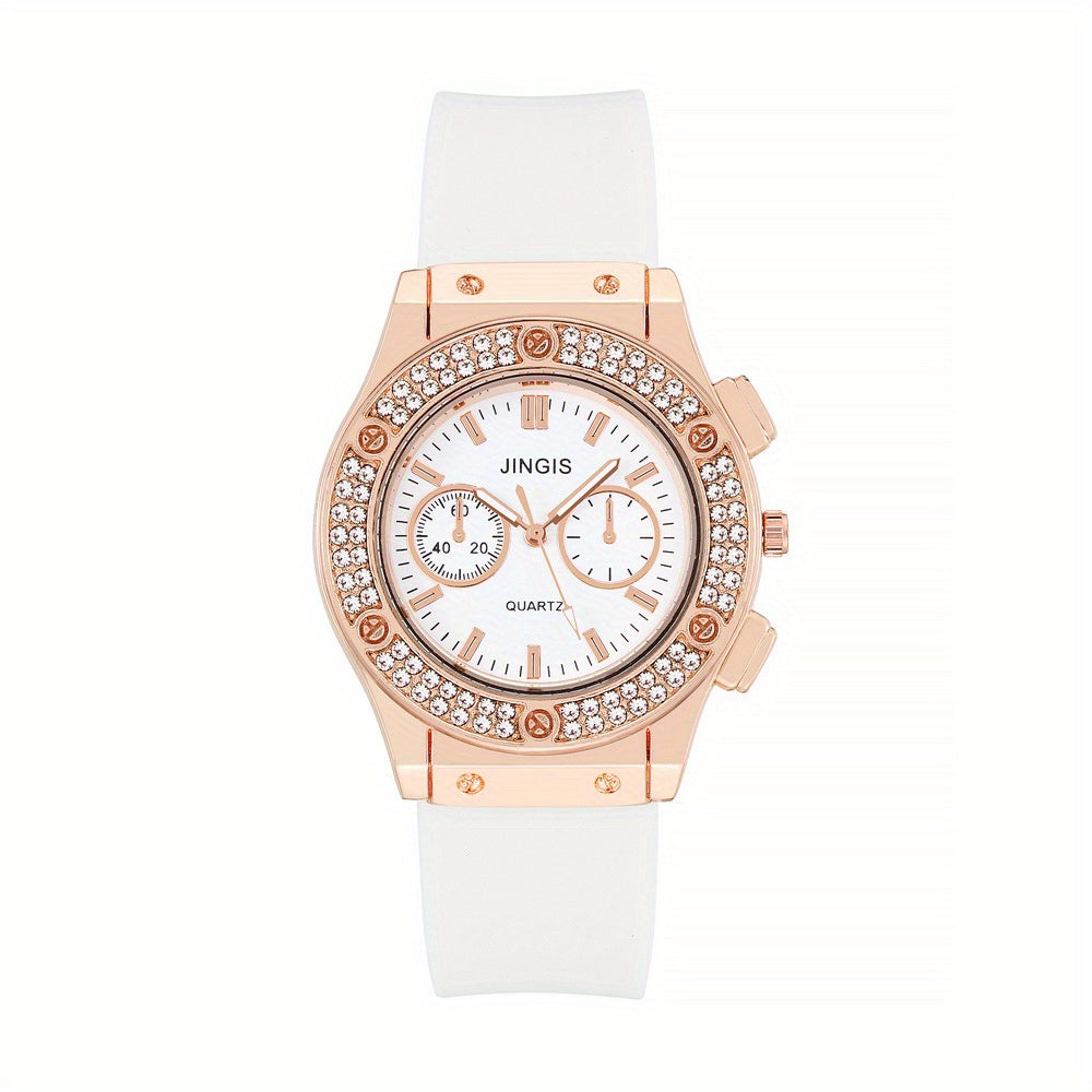 Bilateral Rhinestone Silicone Strap Watch