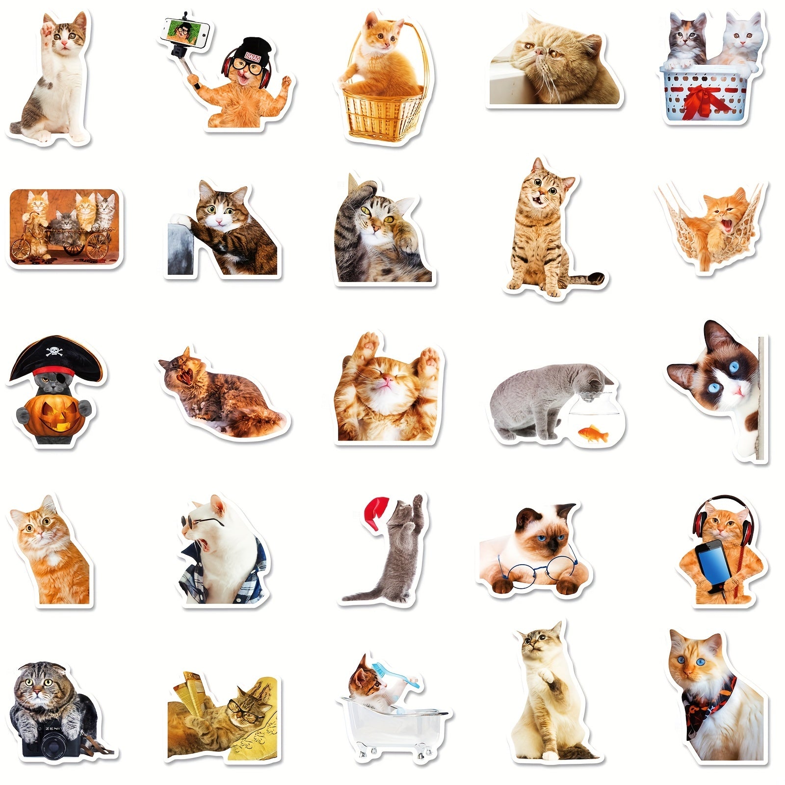 100pcs Realistic Cat Mixed Stickers for Water Cup Computer Mobile Phone Decor