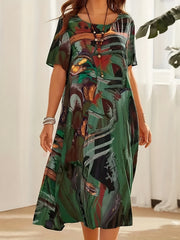 Painting Print Short Sleeve Midi Dress
