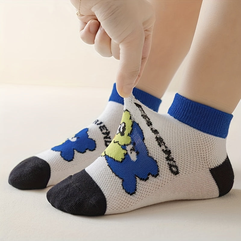 5 Pairs Boys Kids Cartoon Bear Ankle Socks Summer Spring Thin Mid Tube Socks